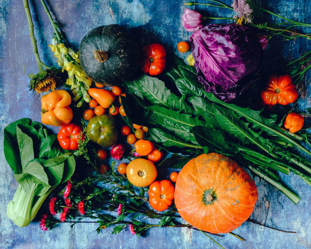 Plant-based Diet - Tomatoes and Vegetables on Slate